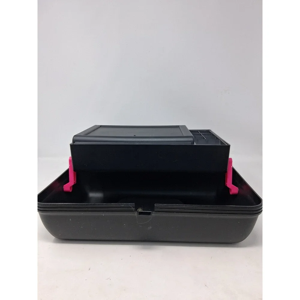 Caboodles Cosmetic Organizer Black Grey Pink Speckled Makeup Case with Mirror. X